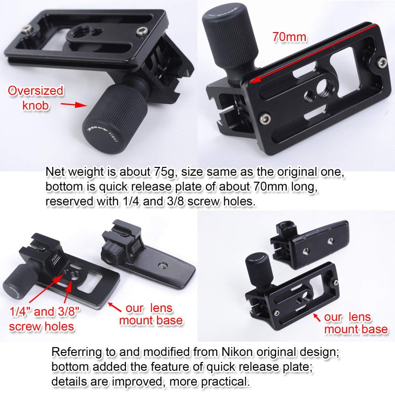 iShoot Lens Collar Replacement Foot Tripod Mount Ring Base Compatible with Nikon AF-S 70-200mm f/2.8E FL ED VR, AF-S 500mm f/5.6E PF ED VR, Quick Release Plate for Arca-Swiss Fit Tripod Head Clamp - Image 3